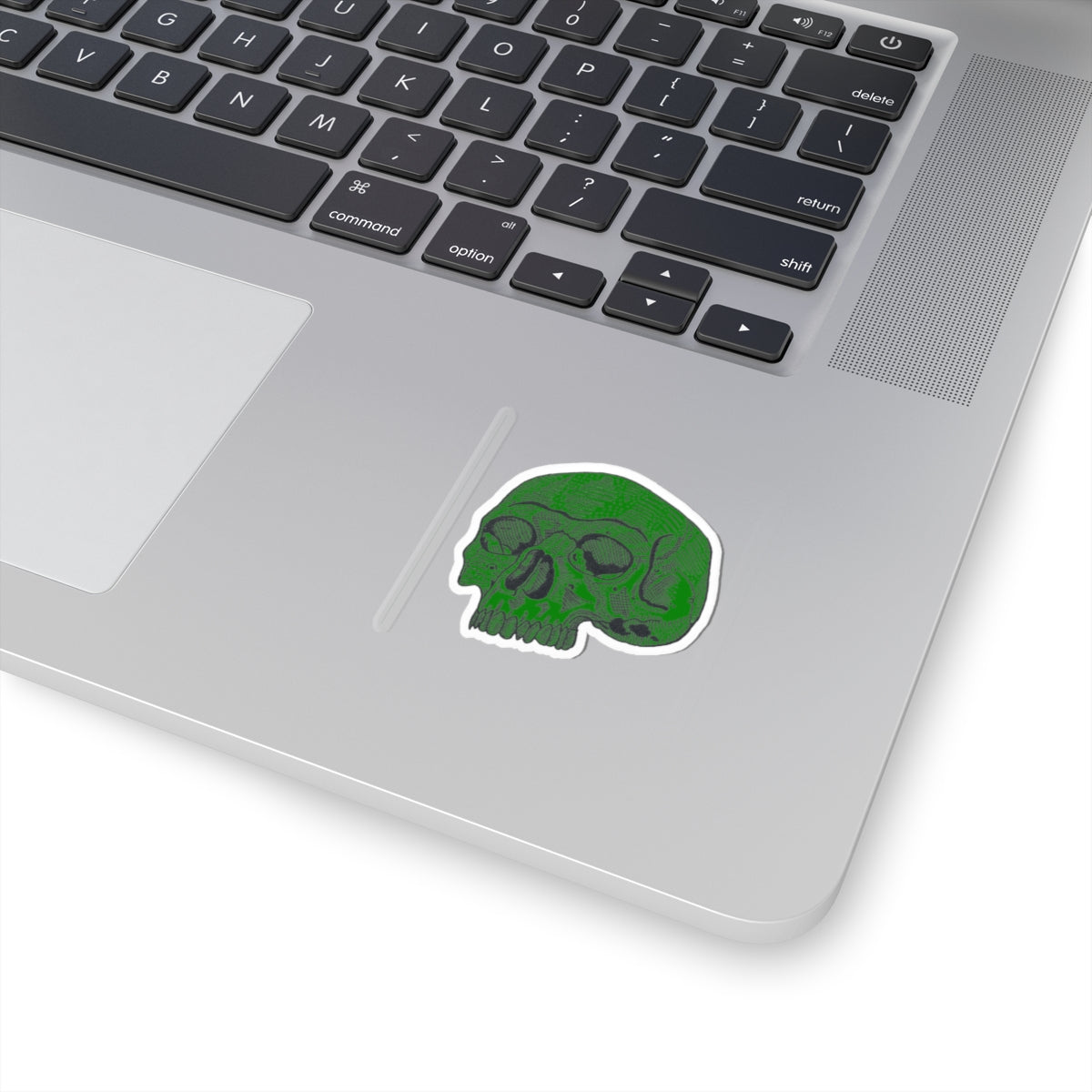 Green Retro Etched Skull Kiss-Cut Sticker