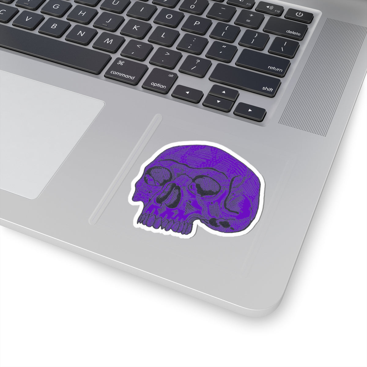 Purple Retro Etched Skull Kiss-Cut Sticker