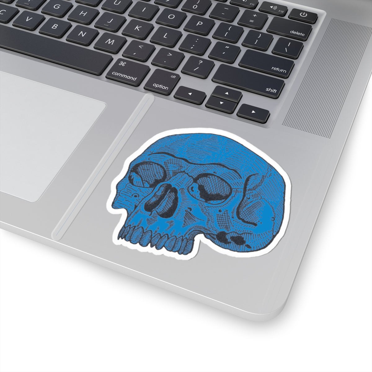 Blue Retro Etched Skull Kiss-Cut Sticker