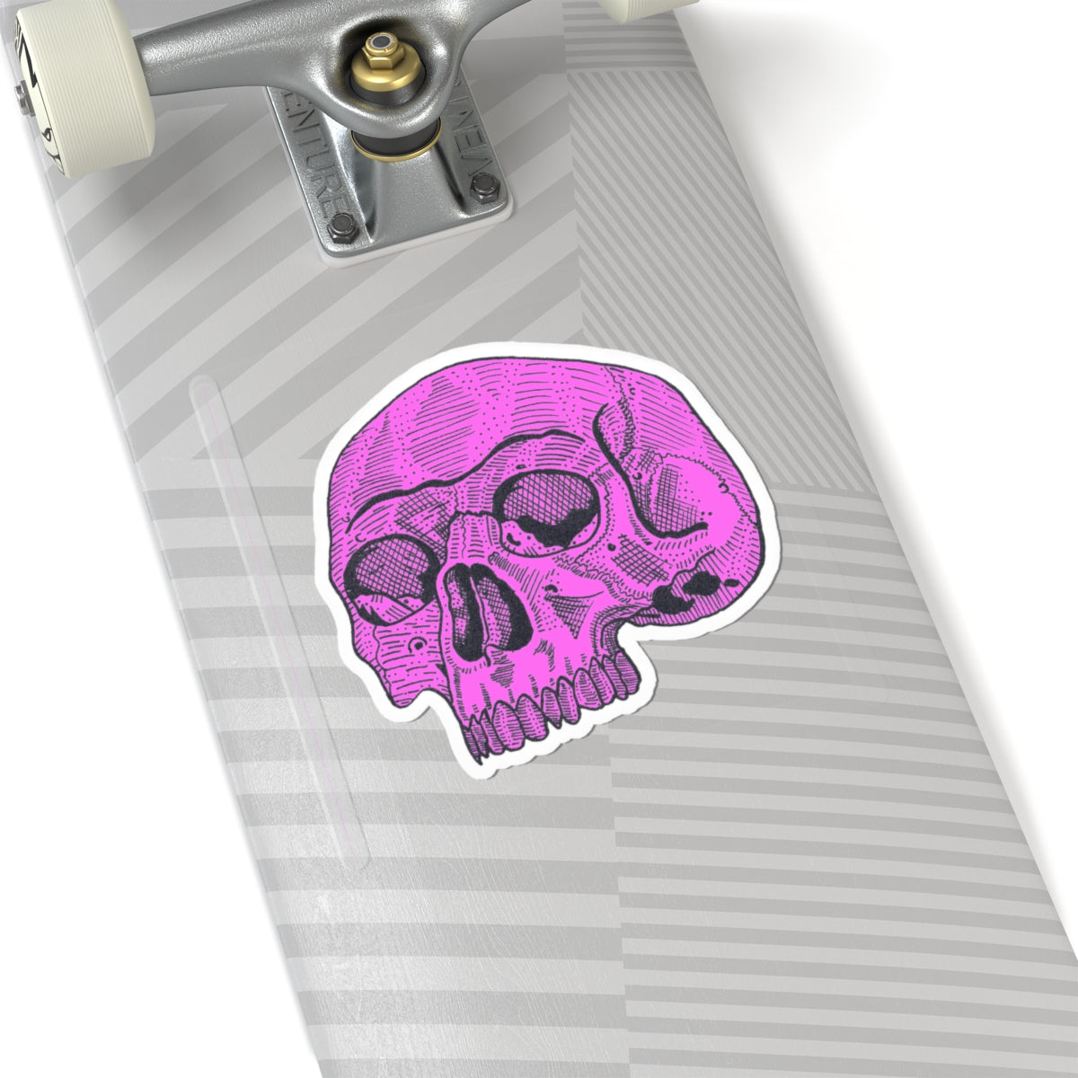Pink Retro Etched Skull Kiss-Cut Sticker