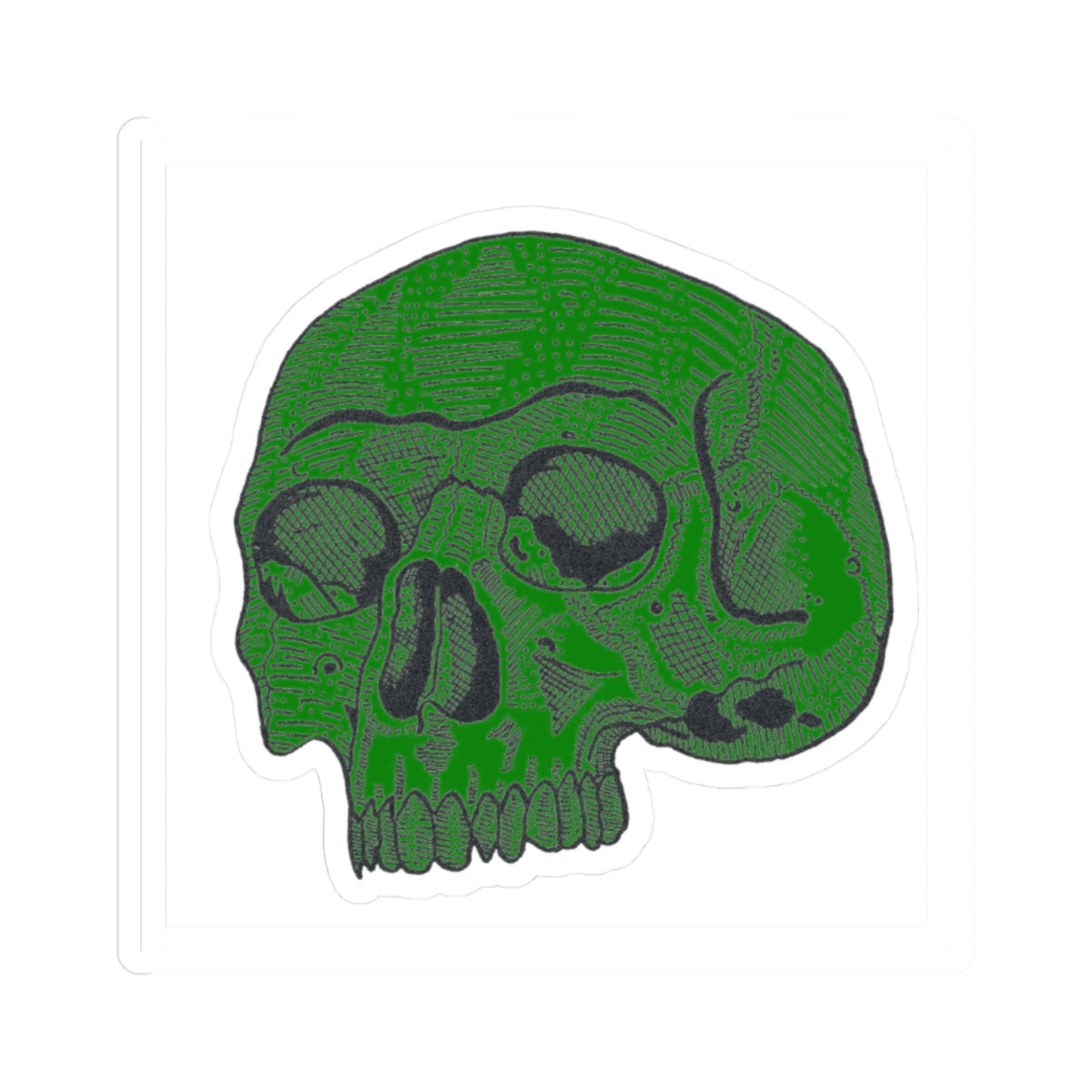 Green Retro Etched Skull Kiss-Cut Sticker
