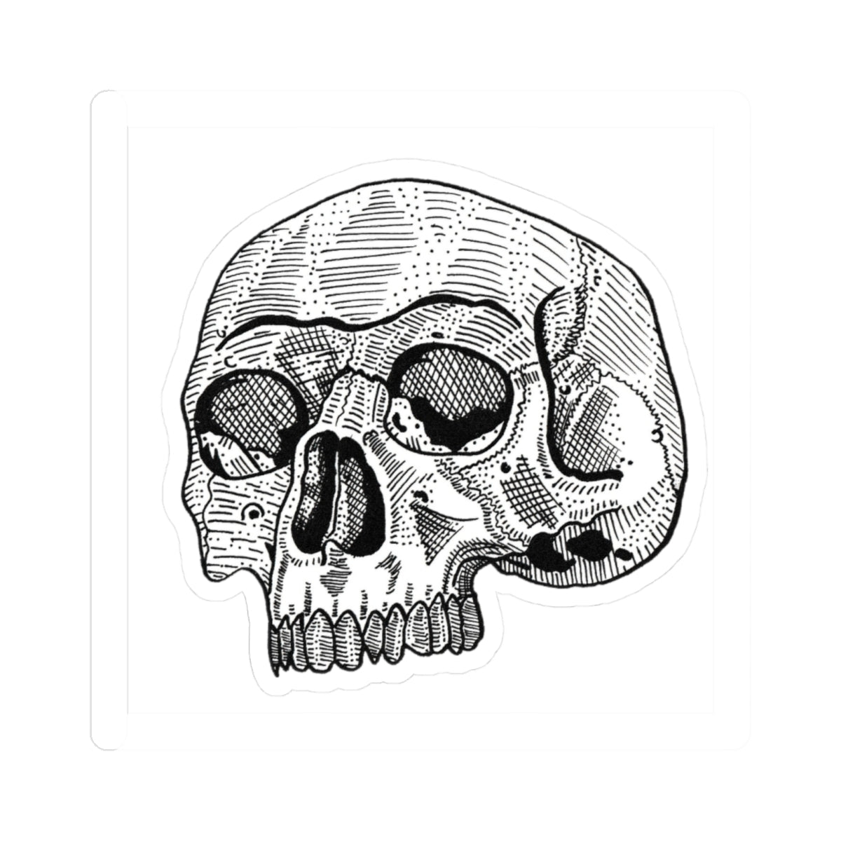 White Retro Etched Skull Kiss-Cut Sticker