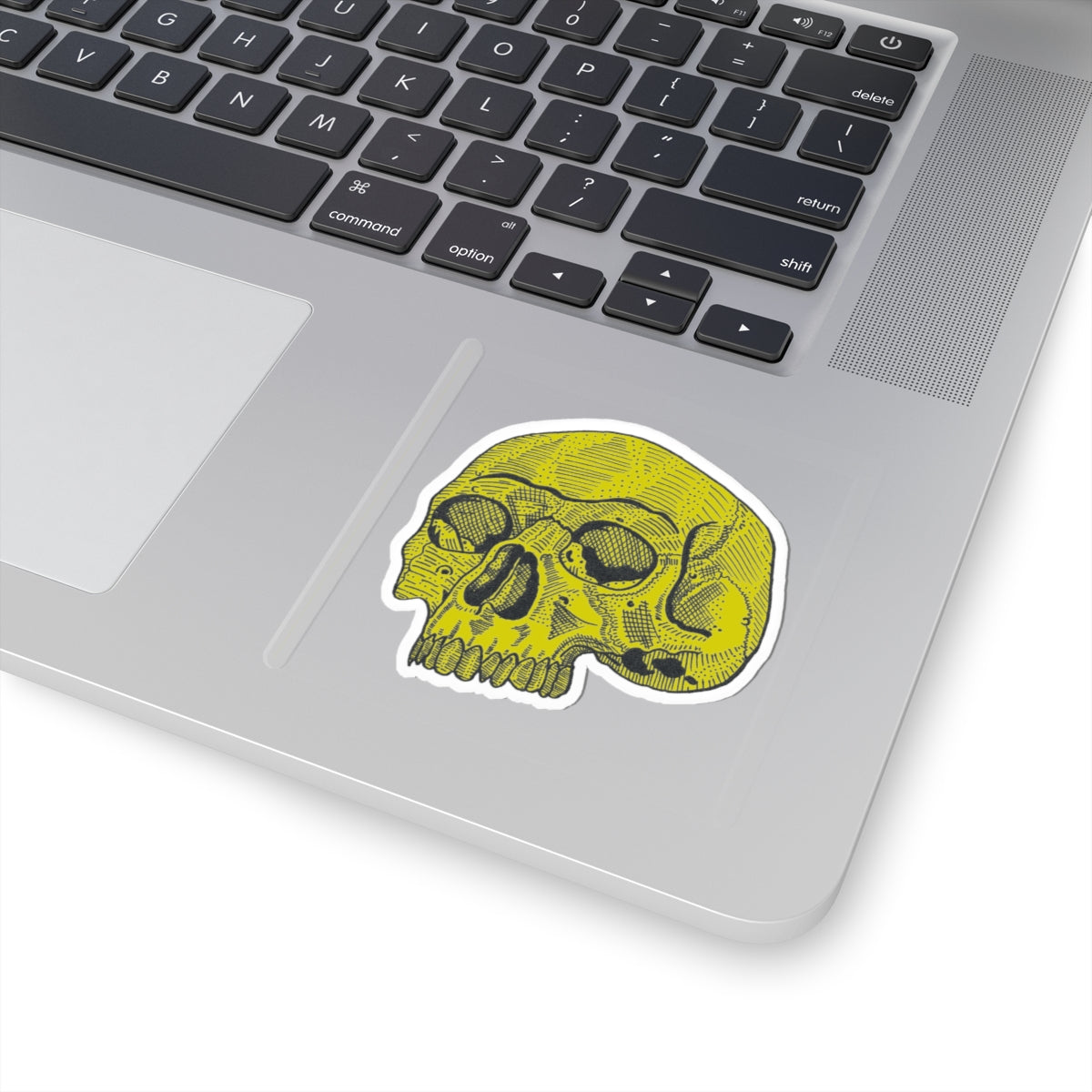 Yellow Retro Etched Skull Kiss-Cut Sticker