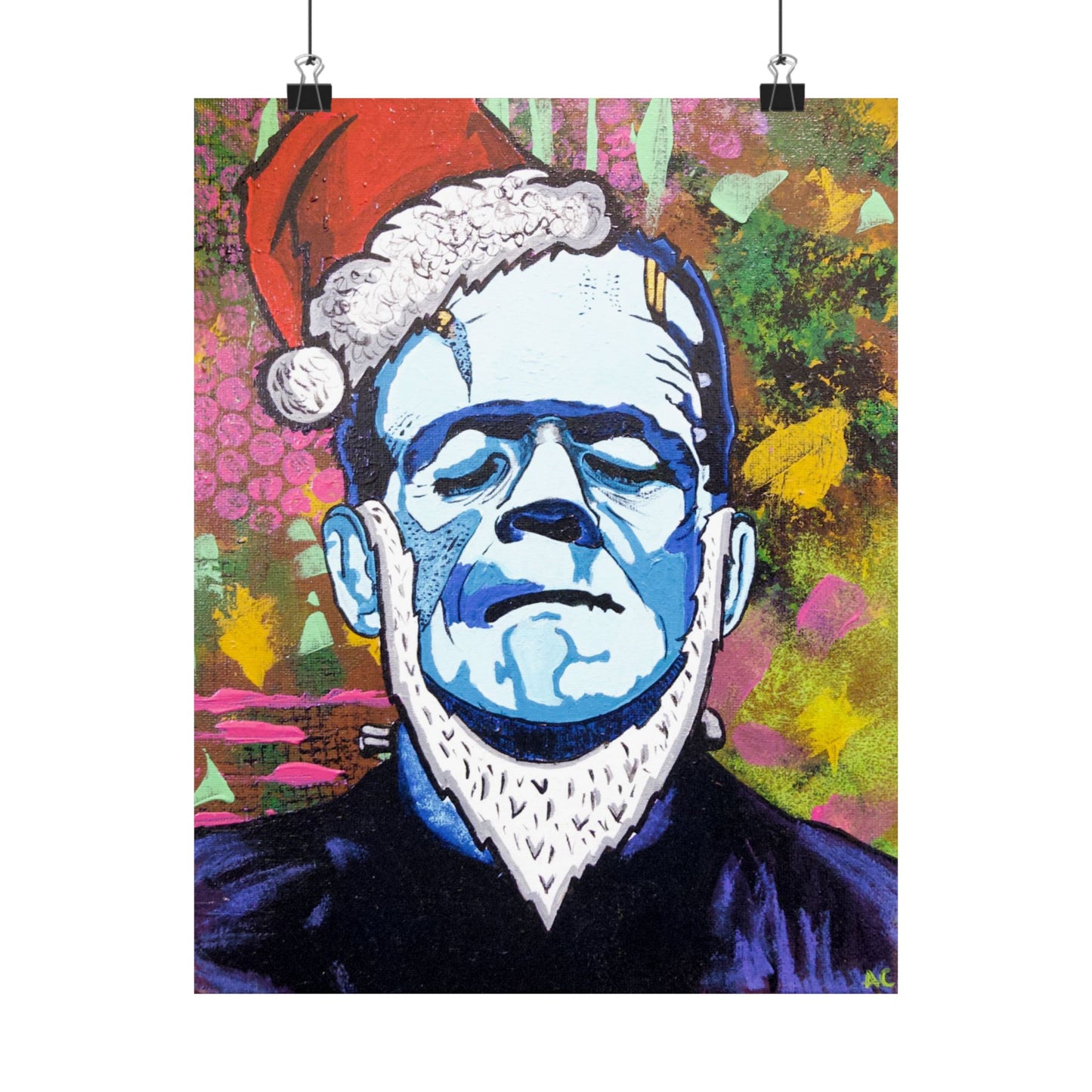 Frankenstein Santa Matte Poster — Retro Pop Holiday Wall Art