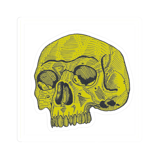 Yellow Retro Etched Skull Kiss-Cut Sticker