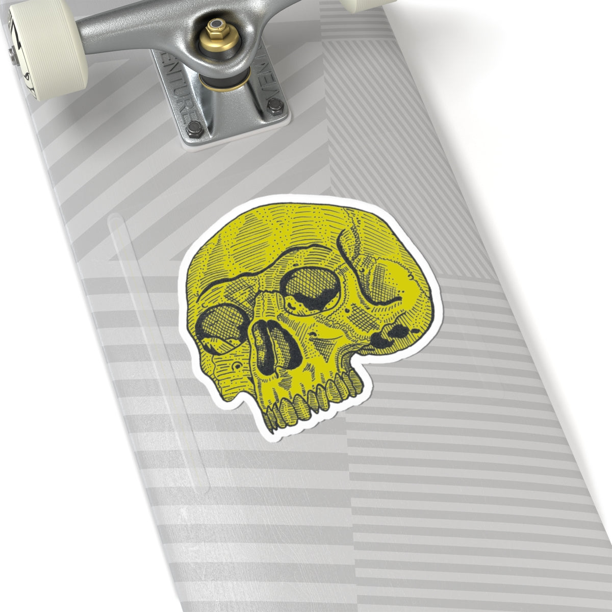 Yellow Retro Etched Skull Kiss-Cut Sticker