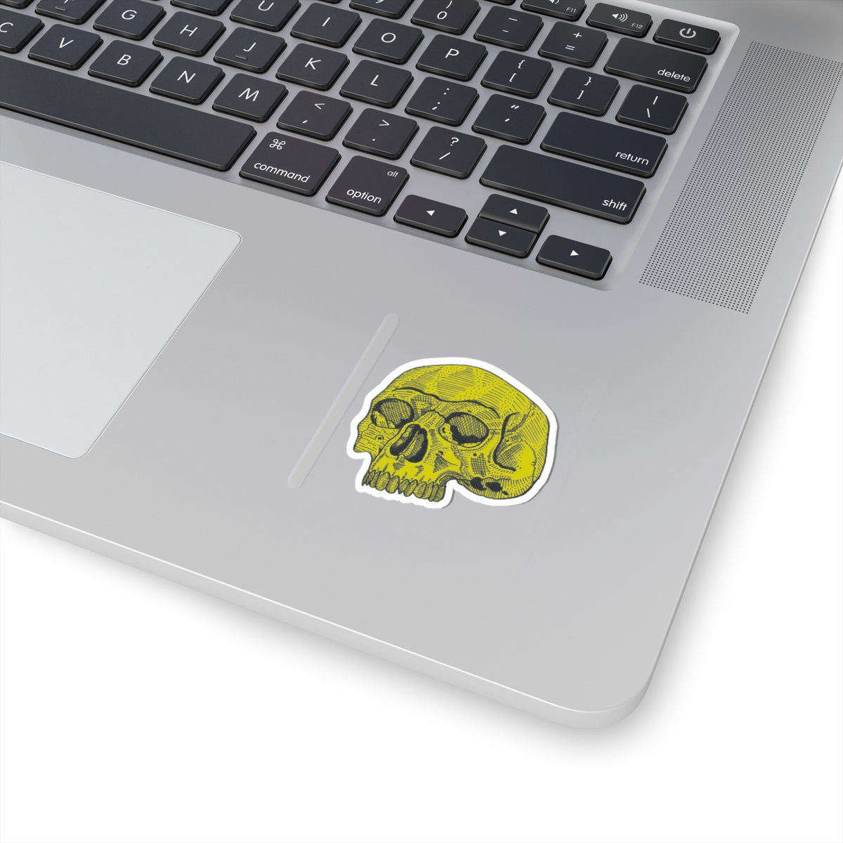 Yellow Retro Etched Skull Kiss-Cut Sticker