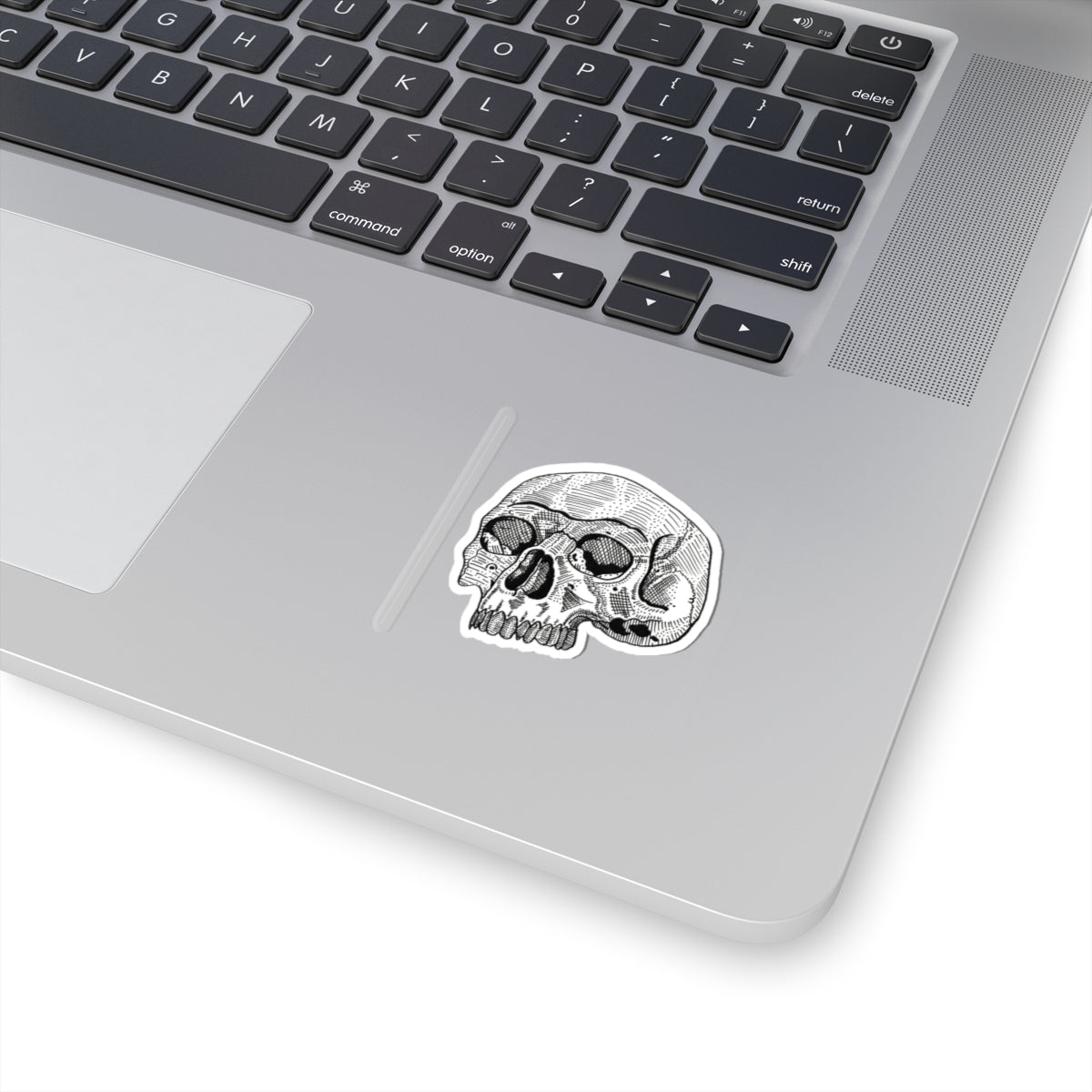 White Retro Etched Skull Kiss-Cut Sticker