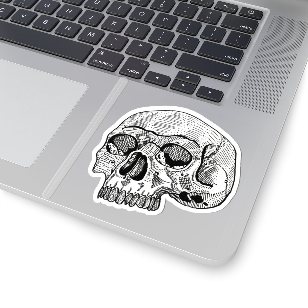 White Retro Etched Skull Kiss-Cut Sticker