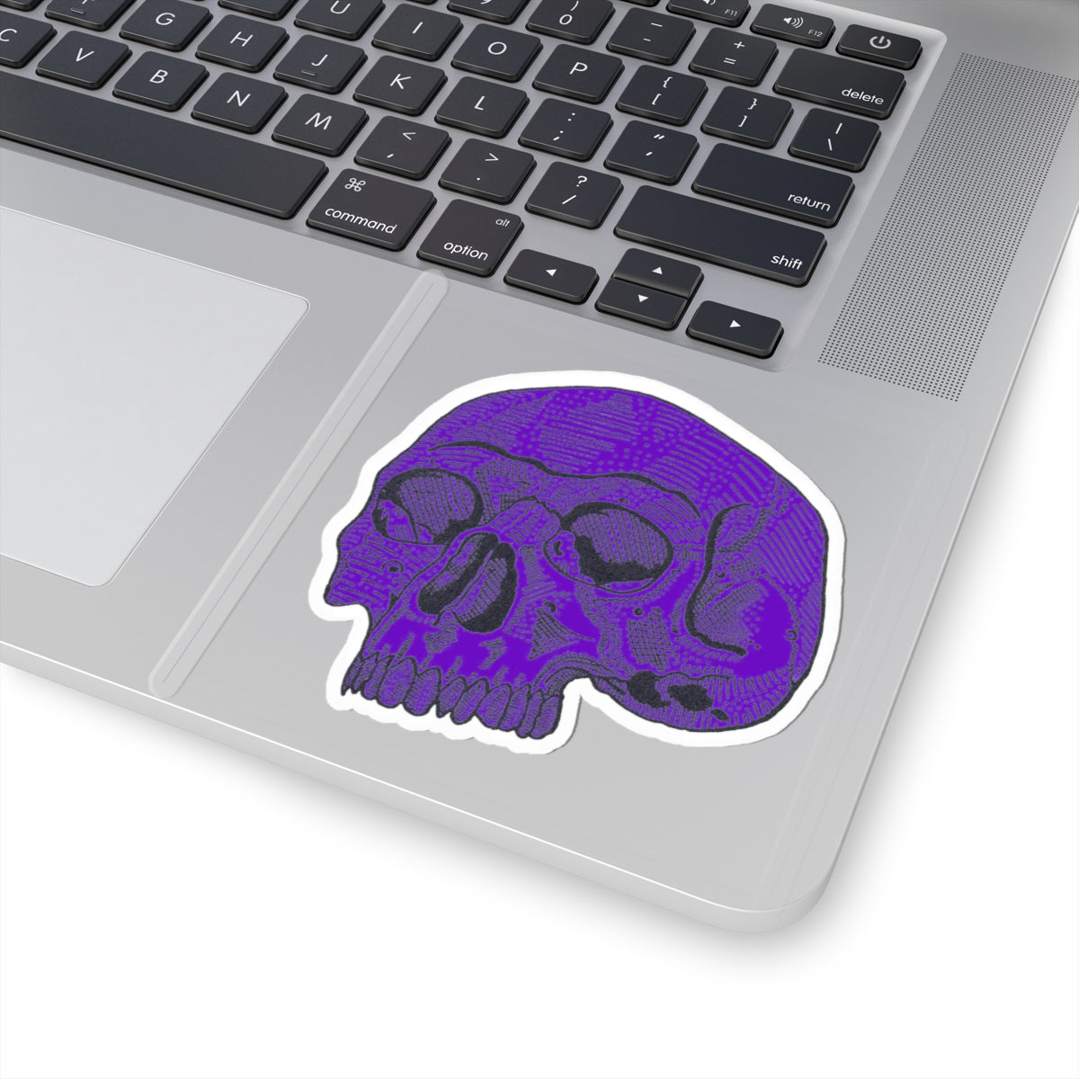 Purple Retro Etched Skull Kiss-Cut Sticker