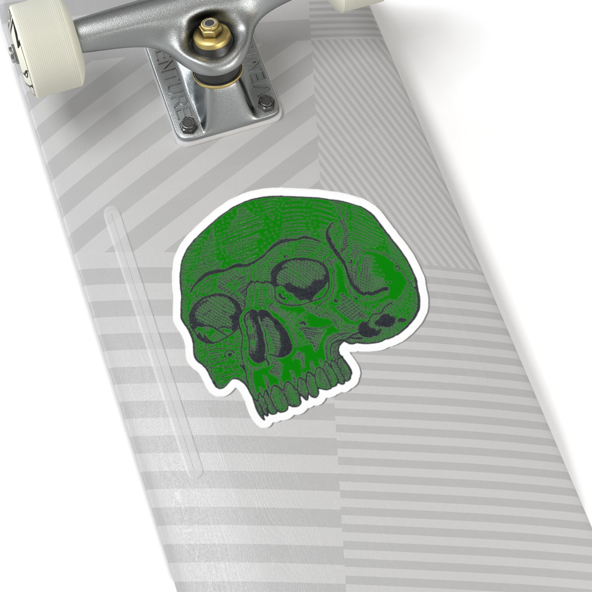Green Retro Etched Skull Kiss-Cut Sticker