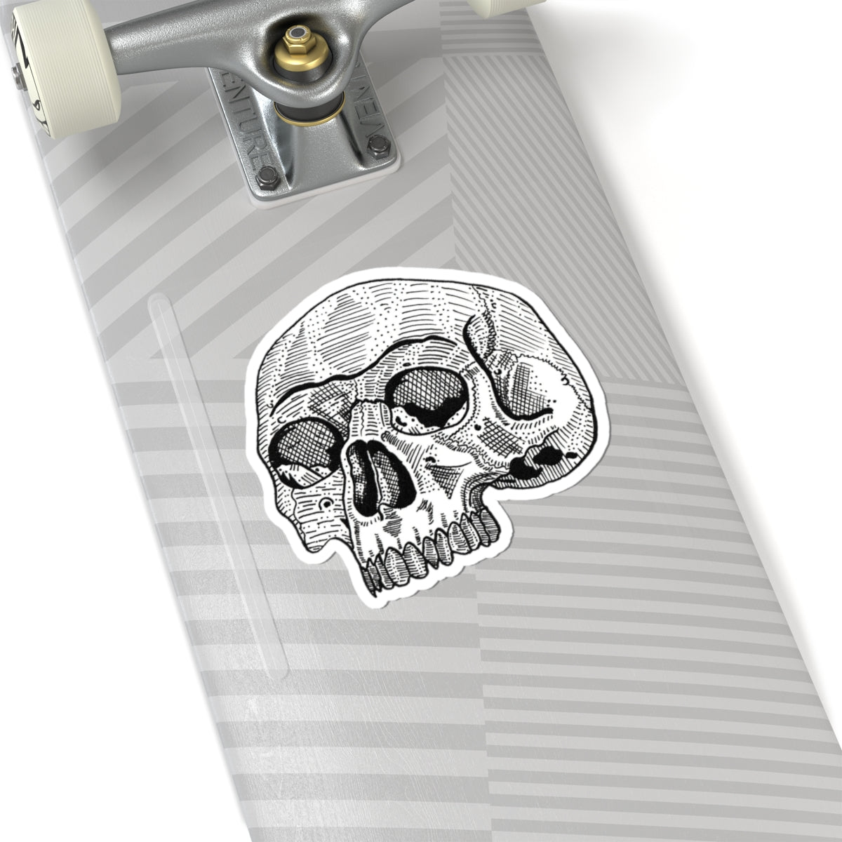 White Retro Etched Skull Kiss-Cut Sticker