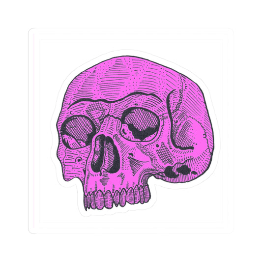 Pink Retro Etched Skull Kiss-Cut Sticker