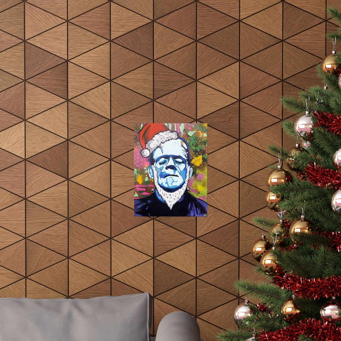 Frankenstein Santa Matte Poster — Retro Pop Holiday Wall Art