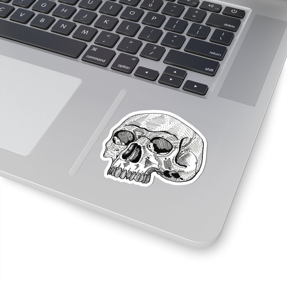 White Retro Etched Skull Kiss-Cut Sticker