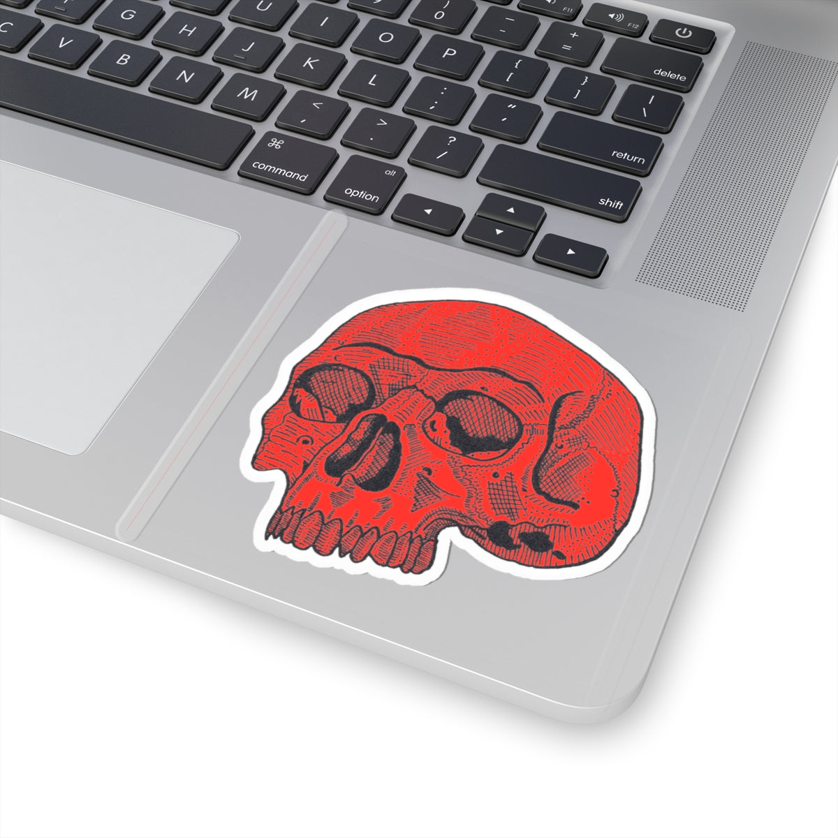 Red Retro Etched Skull Kiss-Cut Sticker