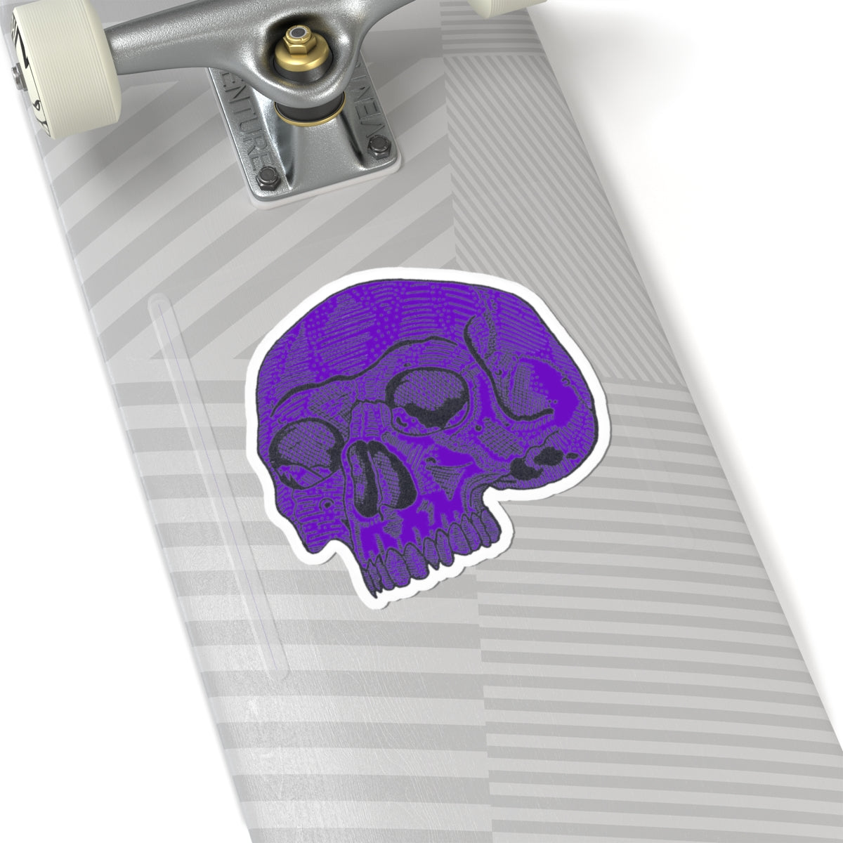 Purple Retro Etched Skull Kiss-Cut Sticker