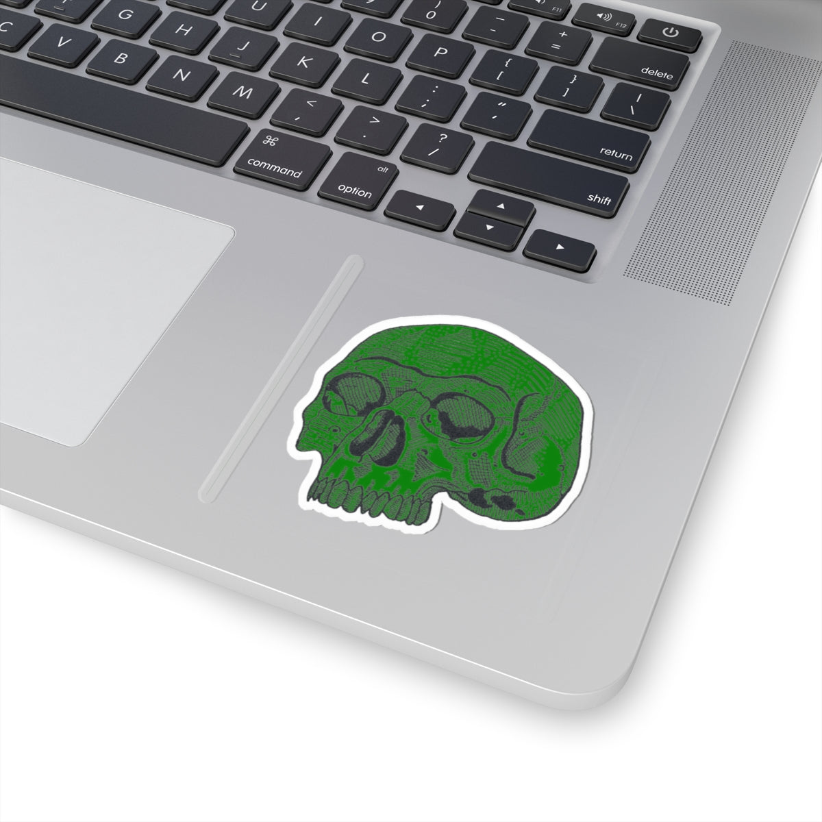 Green Retro Etched Skull Kiss-Cut Sticker