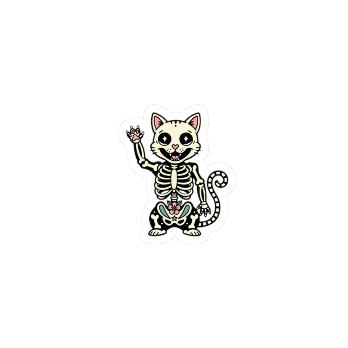Wholesome Skeleton Cat Kiss-Cut Stickers | silly goose, cute animal pun
