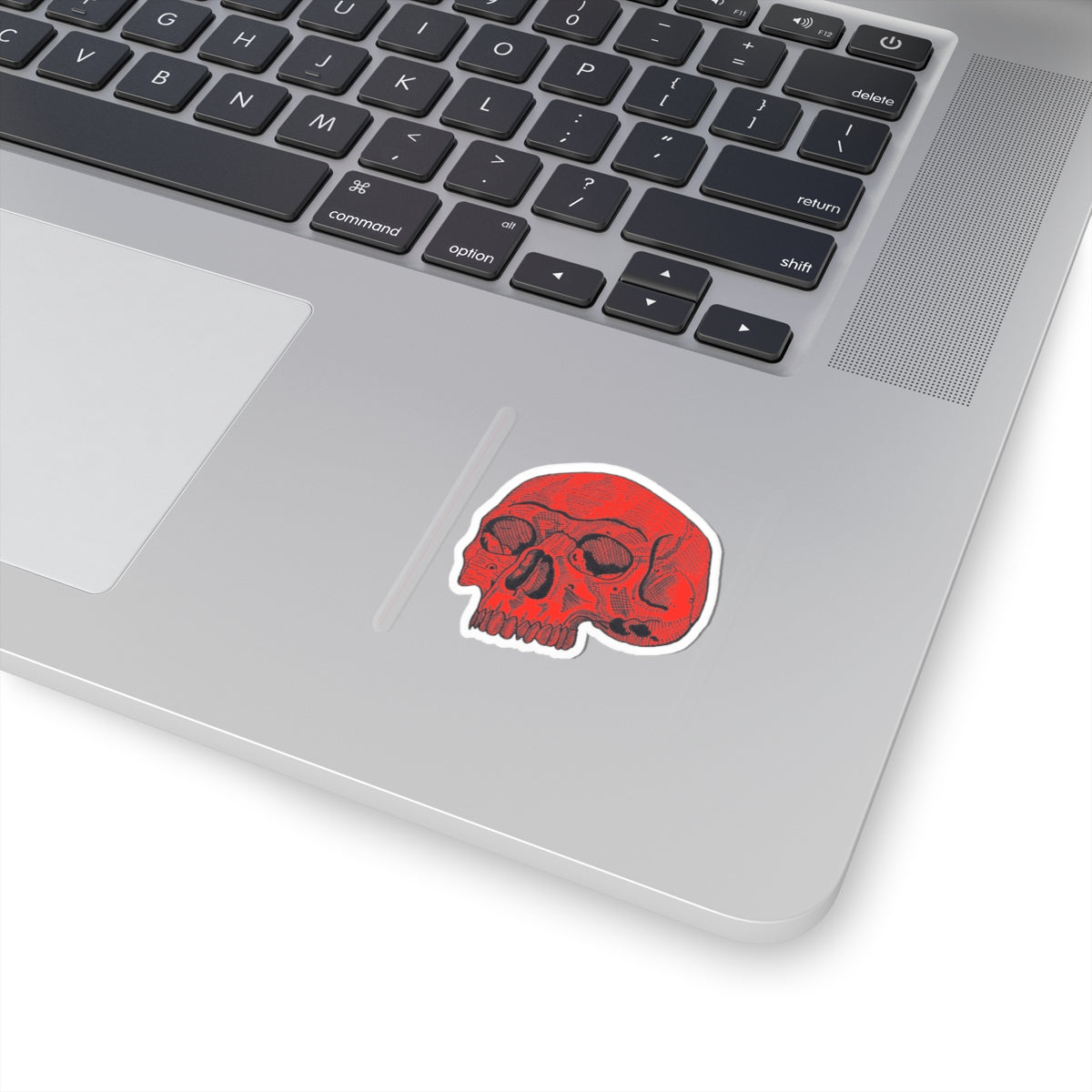 Red Retro Etched Skull Kiss-Cut Sticker