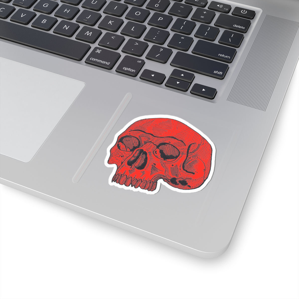 Red Retro Etched Skull Kiss-Cut Sticker