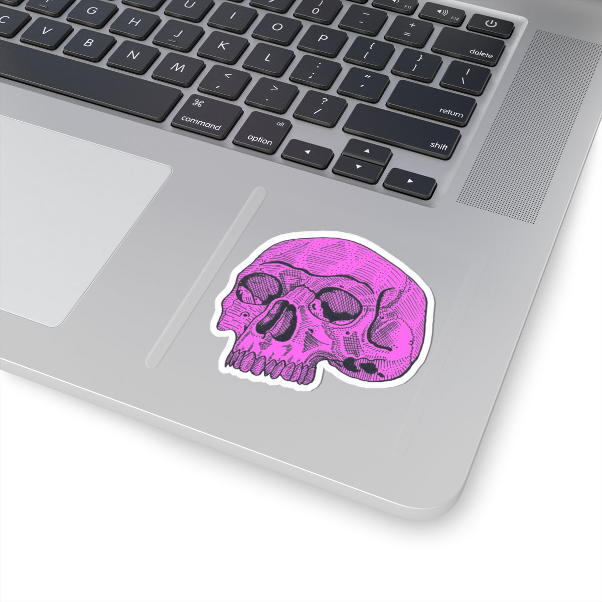 Pink Retro Etched Skull Kiss-Cut Sticker