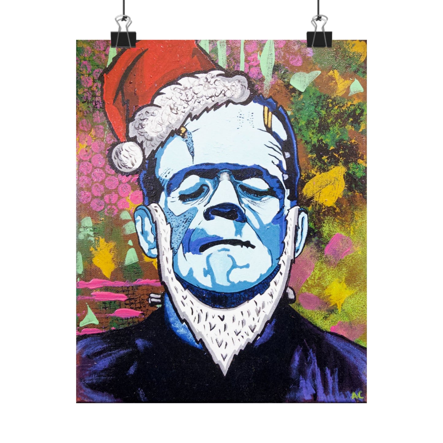 Frankenstein Santa Matte Poster — Retro Pop Holiday Wall Art
