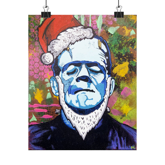 Frankenstein Santa Matte Poster — Retro Pop Holiday Wall Art