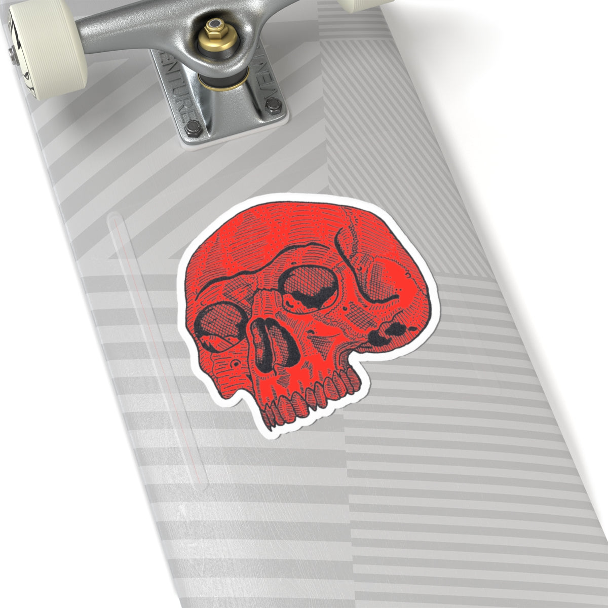 Red Retro Etched Skull Kiss-Cut Sticker
