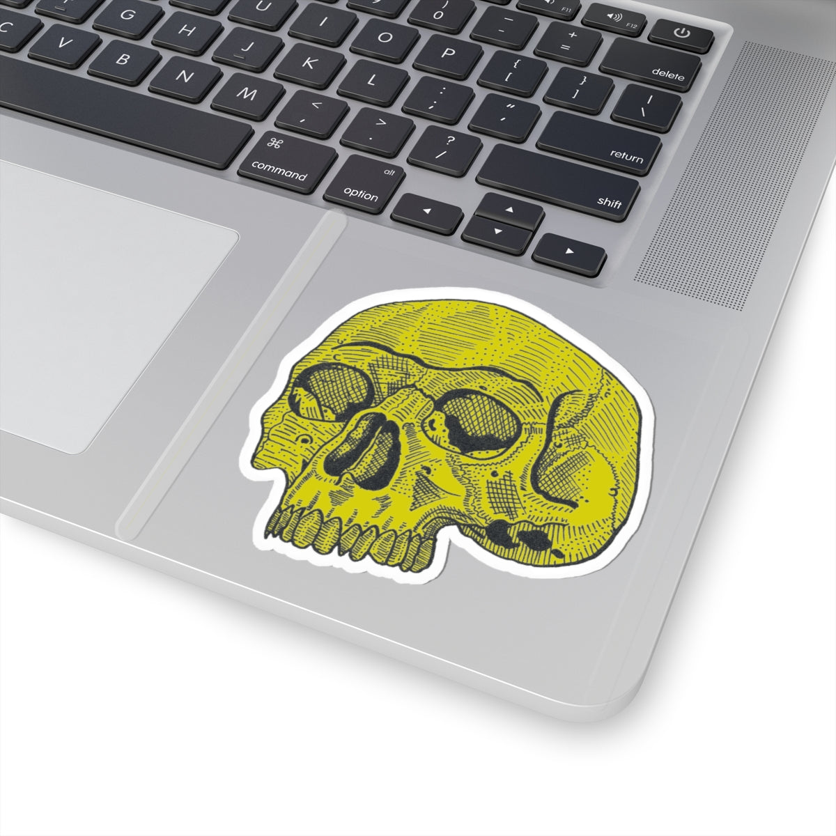 Yellow Retro Etched Skull Kiss-Cut Sticker