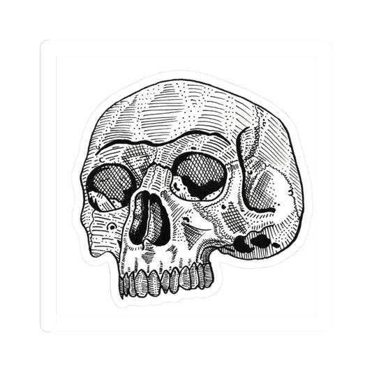 White Retro Etched Skull Kiss-Cut Sticker