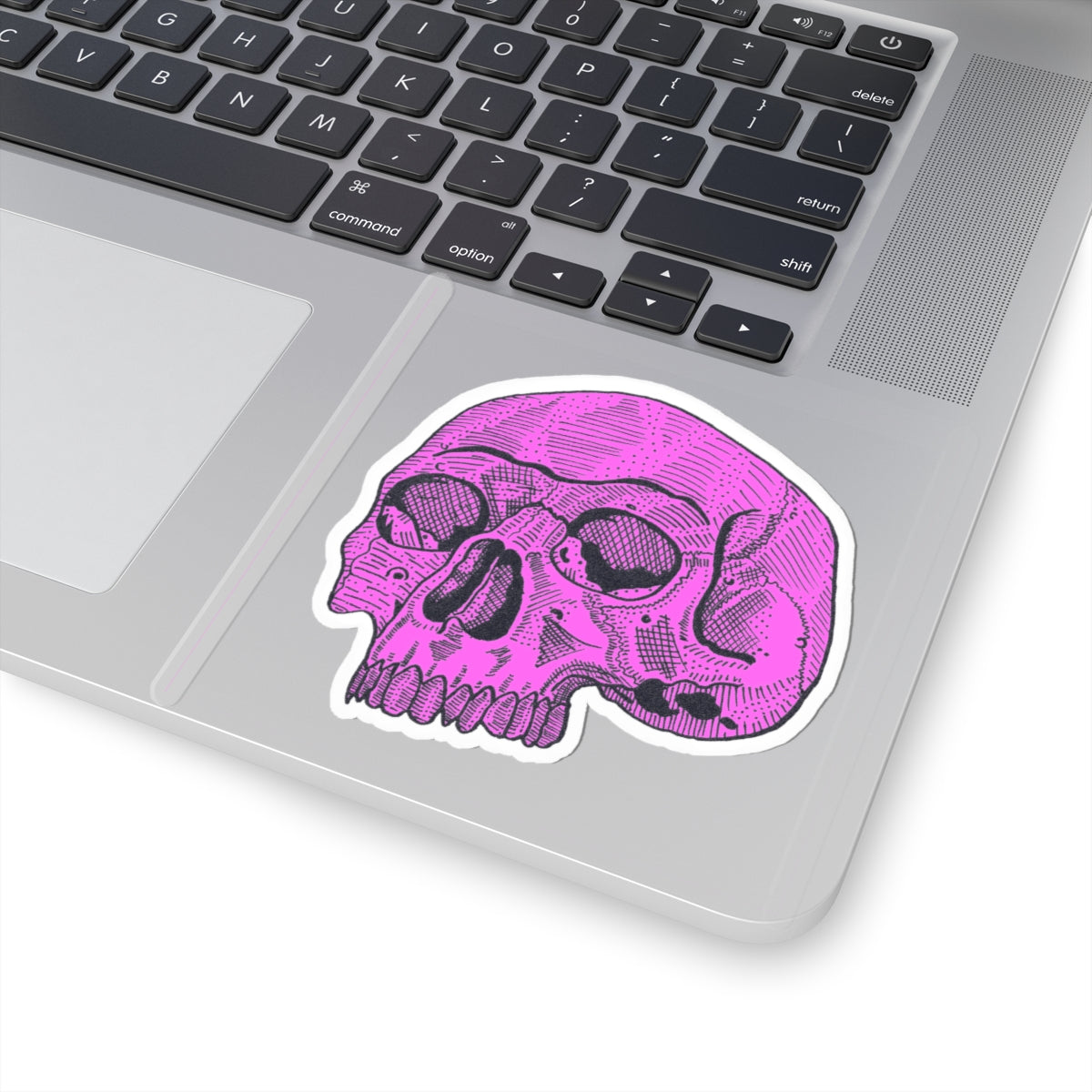 Pink Retro Etched Skull Kiss-Cut Sticker