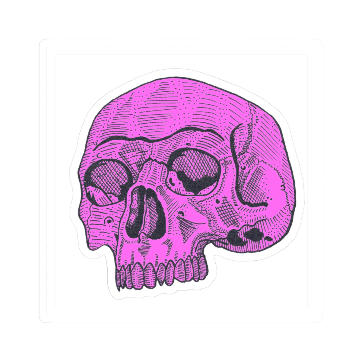 Pink Retro Etched Skull Kiss-Cut Sticker